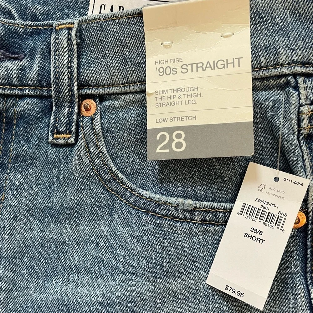 GAP 90s High Rise Straight Denim Jeans Medium Blue Indigo Wash Sz 28/6 Short NEW